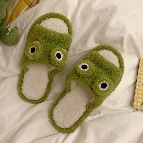 Winter Women Slipper Indoor Home Antiskid Cotton Slippers Frog Cartoon Cute Soft Bottom Warm Open Toe Plush Slippers Man