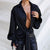 Awakecrm Black Sexy V Neck Petal Sleeve Blouses Woman Fashion  Elegant Bandage Irregular Loose Shirts Casual Plus Size Tops