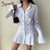 Syiwidii White Shirts Dress for Women Pleated Turn-down Collar Spring Summer  Vintage Mini Flare Long Sleeve Black Dresses