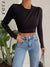 Awakecrm O Neck  Brown Crop Top Women Ruched 90s Y2K Basic Autumn Winter Casual Black Long Sleeve T Shirts Sexy Green