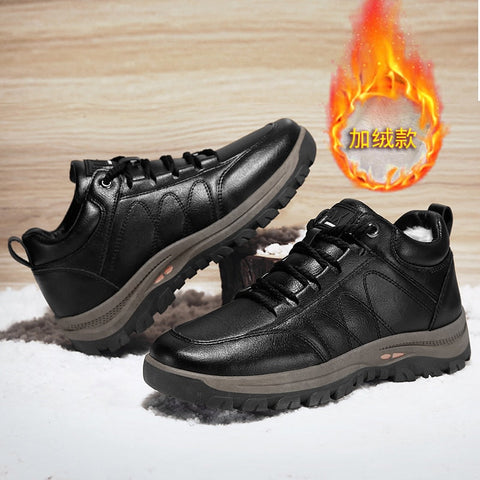 awakecrm Winter Shoes for Men Leather Warm Thick Sole Shoes Safety Wear-Resistant Outdoor Sports Mens Casual Shoes Zapatillas Hombre