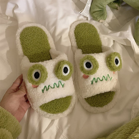 Winter Women Slipper Indoor Home Antiskid Cotton Slippers Frog Cartoon Cute Soft Bottom Warm Open Toe Plush Slippers Man