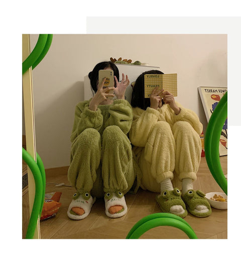 Winter Women Slipper Indoor Home Antiskid Cotton Slippers Frog Cartoon Cute Soft Bottom Warm Open Toe Plush Slippers Man