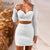 Awakecrm  Two Piece Set Long Sleeve Crop Top And Bodycon Mini Skirt Ruched Women Set Autumn Sexy White Club Outfit Party