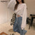 Christmas Gift Women Long Sleeve T-shirts Fashion Solid Crop Top Soft Daily Loose Slouchy Drawstring Hem Womens O-Neck Trendy Basic Femme Tees