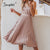 Simplee Sexy spaghetti strap summer dress women A-line pink female pleated midi dress Casual office ladies party dresses vestido