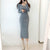 Christmas Gift Korean Winter Knit One Piece Dress Sexy Square Collar Slim Woman Office Midi Dress Vintage Puff Full Sleeve Sweater Party Dress