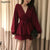 Christmas Gift Long Sleeve Dress Women Red V-neck Cascading Ruffle Casual Mini Dresses Womens Elegant Sexy Party Vestidoes Fashion Solid Trendy