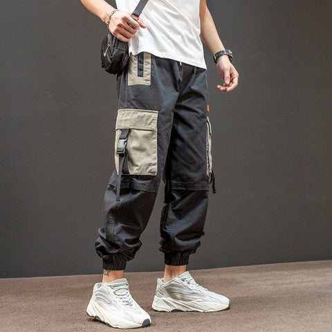 Ribbons Pockets Harem Joggers Men Cargo Pants Streetwear Hip Hop Casual Track Pants Male Harajuku Fashion Trousers