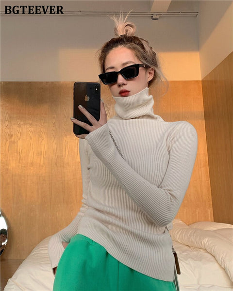 Awakecrm Christmas Gift BGTEEVER Basic Turtleneck Warm Women Sweater  Autumn Knitted Pullovers Thicken Female Sweaters Jumpers Ladies Knitwear