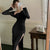 Joskka Korean Fashion Split Dress Autumn Bodycon Elegant Evening Party Midi Dresses France Black Casual Clothing Winter Fall Outfits