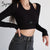 Syiwidii 2 Pieces Set Women Sexy Tops Kintted Long Sleeve Crop Top T Shirt Halter Woman Tshirts Black White Elastic Slim Tees