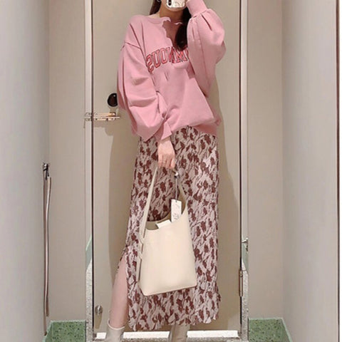 Christmas Gift Kuzuwata Chic Letter Print Pattern Drop Shoulder Women Hoody  Spring New Fashion Solid Hoodies Loose Pullover Sweatshirts