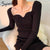 Back to College Syiwidii Vintage Bandage Dress Woman Long Sleeve Sexy Square Collar Formal Midi Long Office Sweater Dresses Beige Black Burgundy