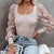 Christmas Gift Women Mesh Dot Puff Sleeve Design Shirts  Elegant Square Collar Knitted Blouses Tops Fashion Hollow Out Lace Pattern Blusas