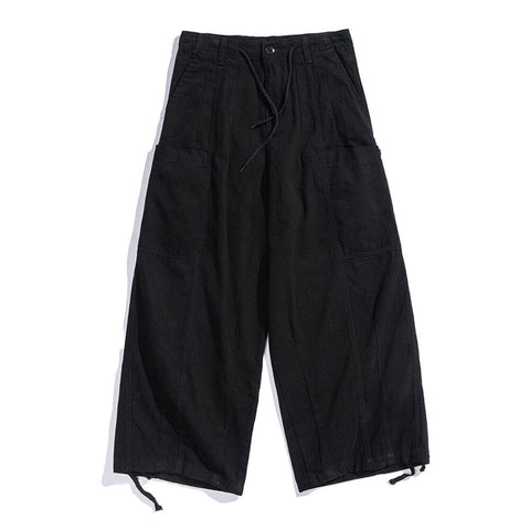 Multi-Pocket Cargo Pants Mens Safari Style Solid Color Casual Pants Loose Elastic Waist Wide Leg Pants Trousers Men