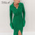 Awakecrm Autumn Winter Bodycon Dress Sweater Knitted Green  Women Sexy Midi Split V Neck Long Sleeve Casual Dresses Party
