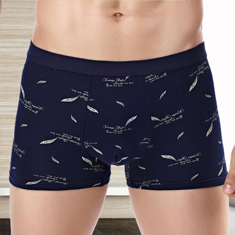 Men Boxers Underwear Floral Print Skin-friendly Cotton Blend U Convex Boxer Briefs  Men's Underwears трусы мужские