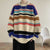 Awakecrm  Men's Japanese Pullover Round Neck Color Matching Coats Striped Wool Sweaters Loose Lazy Style Retro Cashmere Knitting