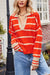 Awakecrm Lapel V-neck Striped Sweater