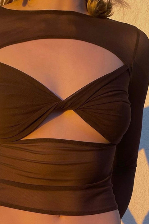 Awakecrm Mesh Twisted Cut Out Crop Top