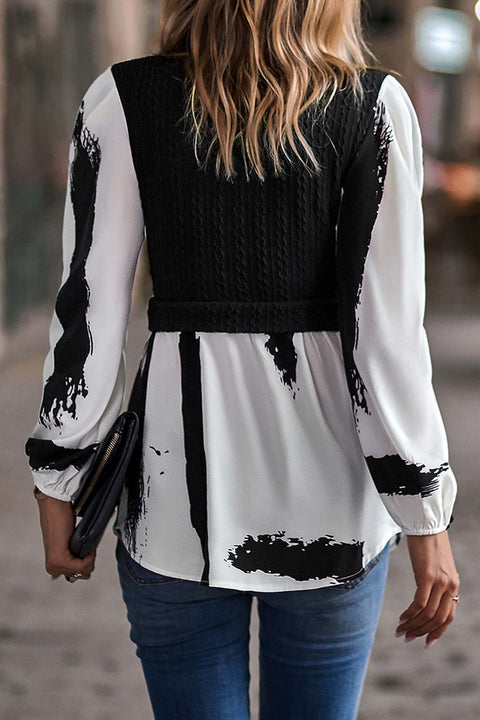 Awakecrm Mock Neck Knit Patchwork Shirt Tops