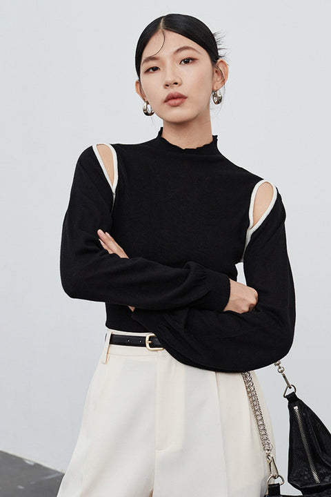 Awakecrm Off Shoulder Long Sleeve Wool Knitted Tops