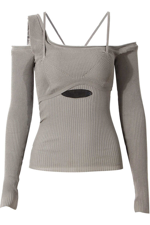 Awakecrm One Shoulder Irregular Cut-out Knitted Tops