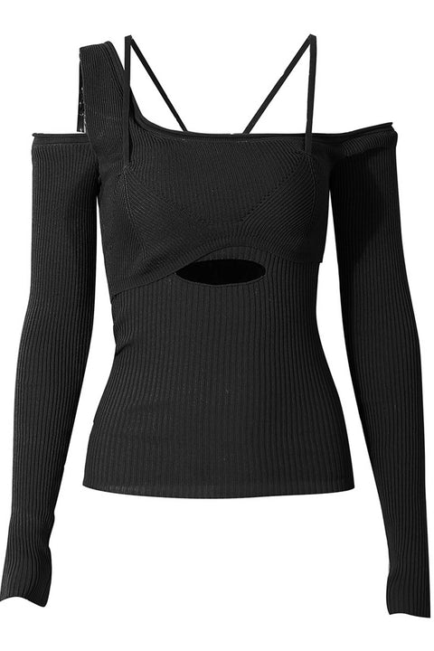 Awakecrm One Shoulder Irregular Cut-out Knitted Tops