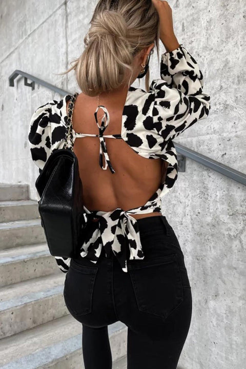 Awakecrm Printed Tie Back Backless Tops