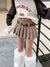 Joskka Vintage Brown Plaid Skirt Women High Waist Belt Korean Houndstooth A-line Pleated Mini Skirt Preppy Style Fall Outfits