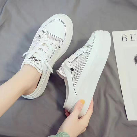 Baotou half slippers women's outer wear fashion  new summer women's shoes mesh breathable white shoes Korean shoes women