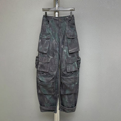 Camo Cargo Pants Men High Waist Patchwork Pockets Camouflage Cargo Trousers Male Clothing Fashion Streetwear Hip Hop