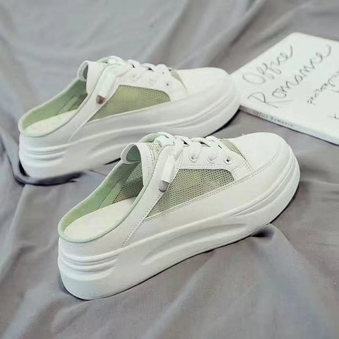 Baotou half slippers women's outer wear fashion  new summer women's shoes mesh breathable white shoes Korean shoes women