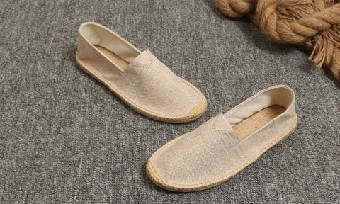 awakecrm New Men Fashion Flats Plimsolls Solid Canvas Shoes Casual Linen Loafers Lovers Shoes Male hemp Espadrille Fisherman Shoes