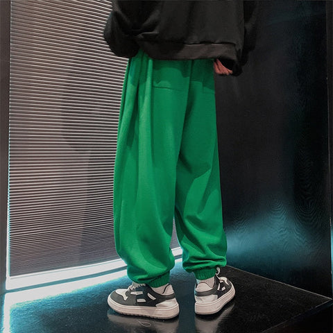 Green Waffle Lantern Pants Men Y2K Black Cargo Trousers Male Loose Casual Sweatpants Japanese Streetwear Hip Hop Pockets