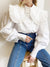 Joskka White Peter Collar Ruffle Blouse  Long Sleeve Cotton Casual Simple Blouses Elegant Office Lady Shirt Fall Blouse