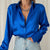 Back to school  Women  Elegant Satin Solid Long Sleeve Blouses Female Chic Vintage Blue Green Casual Loose Buttons Shirts Oversize Top Tunic