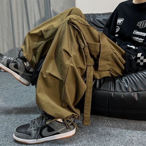 Black Cargo Pants for Men Oversize Cargo Trousers Male Green Loose Casual Japanese Streetwear Hip Hop Pocket Big Size