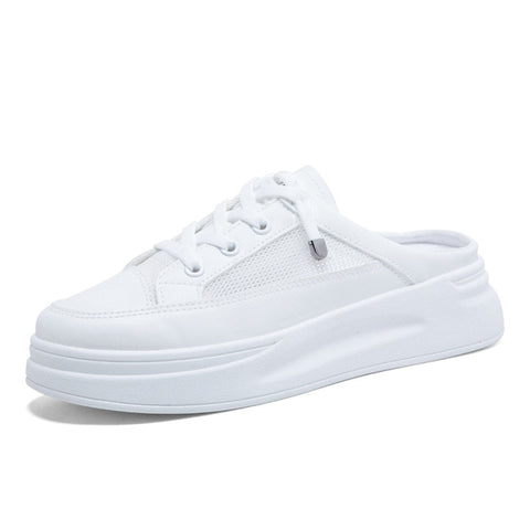 Baotou half slippers women's outer wear fashion  new summer women's shoes mesh breathable white shoes Korean shoes women