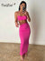 Awakecrm Women Dress Set Halter Crop Top And Split Midi Skirt Tie Up Summer Dress 2 Pieces One Suit Club Party Backless Outfit