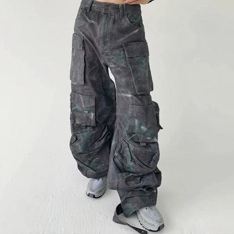 Camo Cargo Pants Men High Waist Patchwork Pockets Camouflage Cargo Trousers Male Clothing Fashion Streetwear Hip Hop