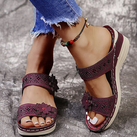 Awakecrm Crystal Wedge Slippers Women Summer  Fashion Flower Platform Sandals Woman Plus Size 43 Thick Bottom Beach Shoes Flip Flops