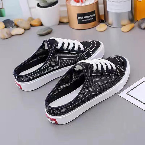Baotou half slippers women's outer wear fashion  new summer women's shoes mesh breathable white shoes Korean shoes women