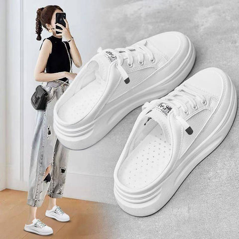 Baotou half slippers women's outer wear fashion  new summer women's shoes mesh breathable white shoes Korean shoes women