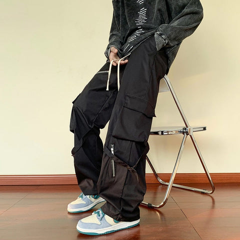 Green Cargo Pants Men Oversize Zipper Black Cargo Trousers Male Streetwear Hip Hop Pocket Loose Casual Workwear 5XL