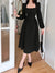 Joskka Folds Puff Sleeve Corsets Women Midi Dress Elegant Bodycon Autumn Elegant Party Casual Lady Long Dress Streetwear