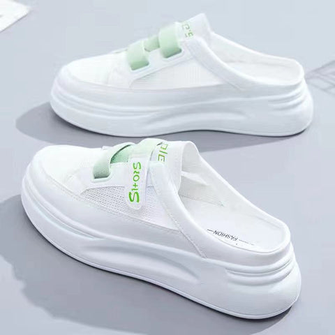 Baotou half slippers women's outer wear fashion  new summer women's shoes mesh breathable white shoes Korean shoes women