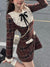 Joskka Plaid Patchwork French Vintage Dress Women Bow College Style Sweet Mini Dress Female Ruffles Dress Fall Outfits