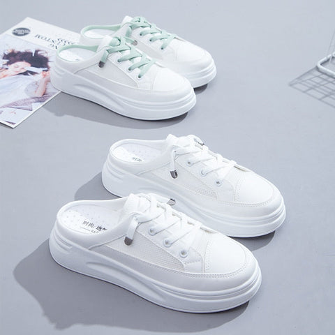 Baotou half slippers women's outer wear fashion  new summer women's shoes mesh breathable white shoes Korean shoes women